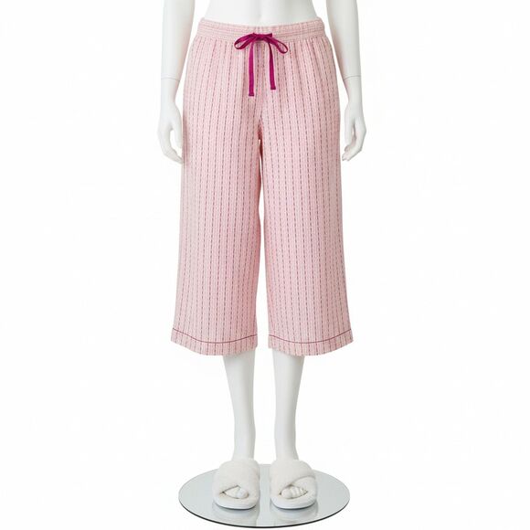 DKNY by Donna Karan Pink Magenta Embroidered Wide Leg Capri Pajama Pants Sz M - Picture 4 of 12